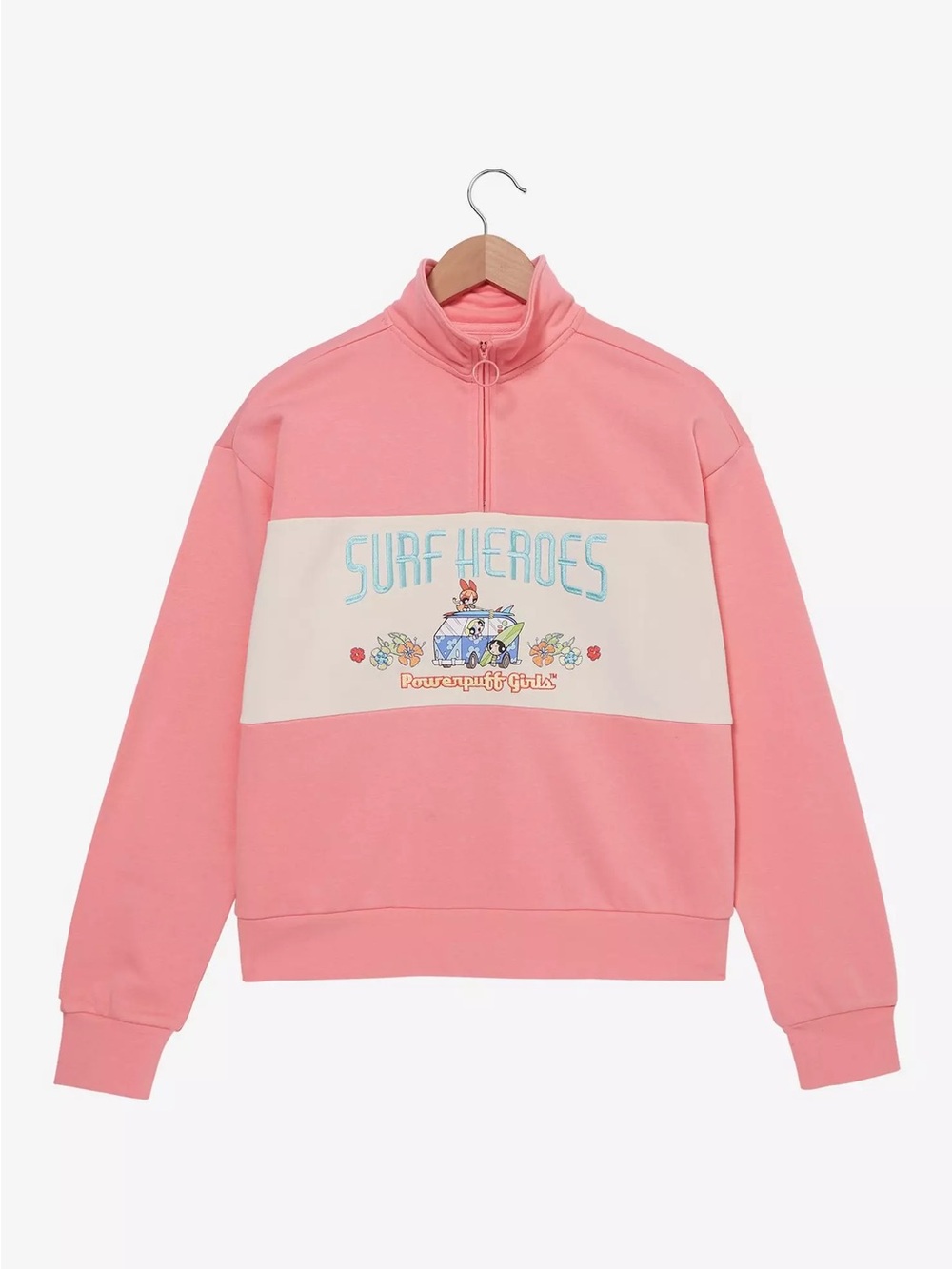 Surf Heroes Pink Half-Zip V-Neck Sweatshirt - Powerpuff Girls
